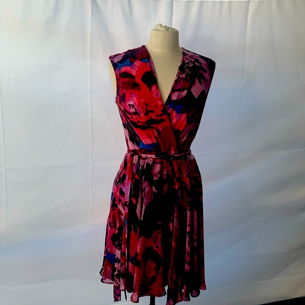 Vibrant multi-color sleeveless dress.